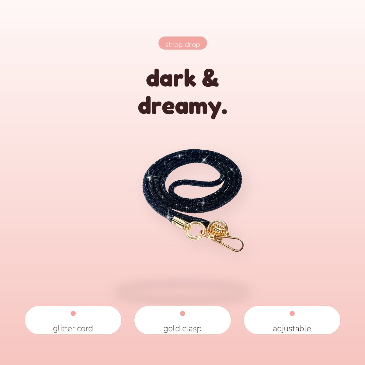 SIMPLYBUBBI Black Glitter Crossbody Phone Strap - Image 3