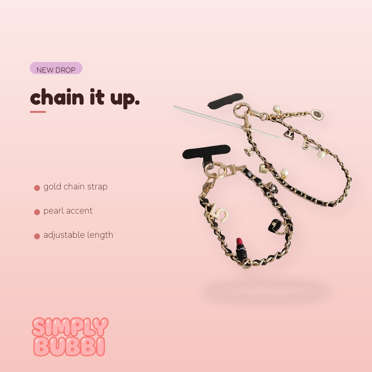 SIMPLYBUBBI Pearl Gold Chain Phone Strap - Image 2