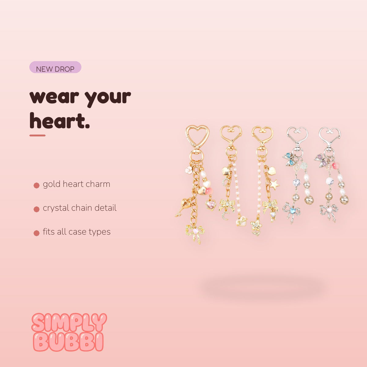 SIMPLYBUBBI Heart Crystal Phone Chain - Image 2