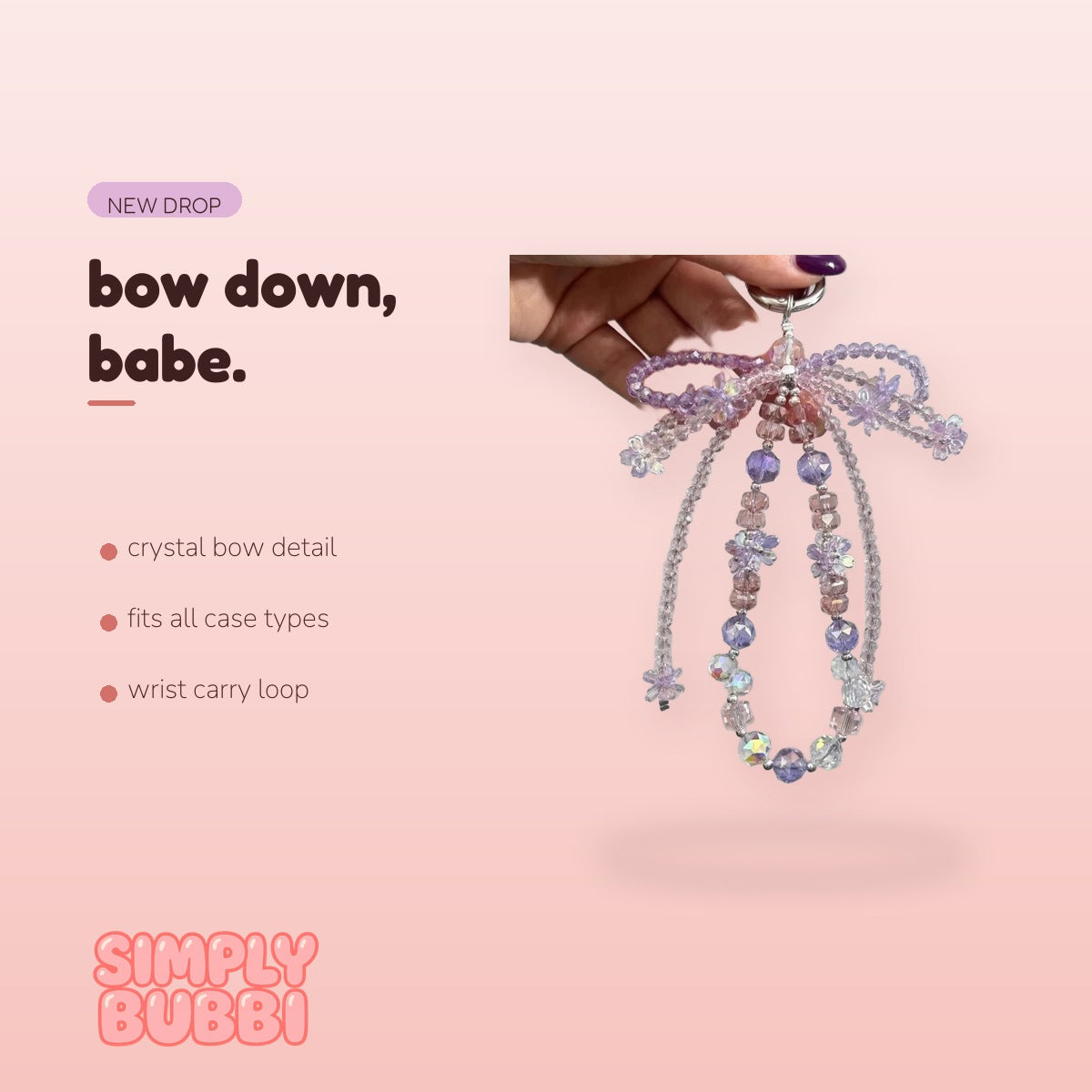 SIMPLYBUBBI Purple Bow Crystal Wrist Chain - Image 2