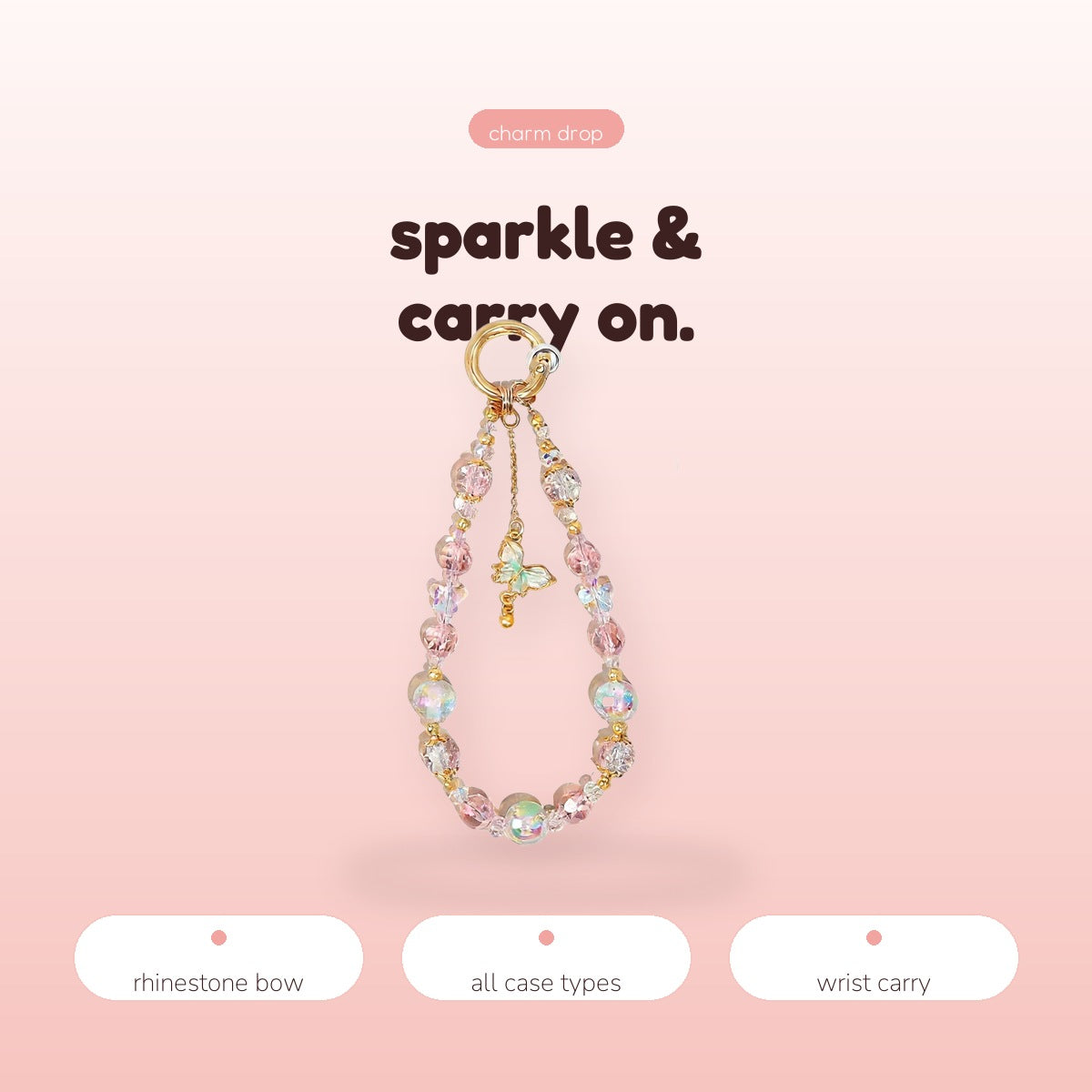 SIMPLYBUBBI Crystal Bow Wrist Phone Chain - Image 3
