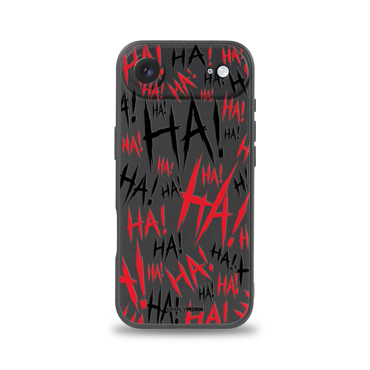 Jokester Rosso: red scattered HA brush lettering on the black Slim case, view 1