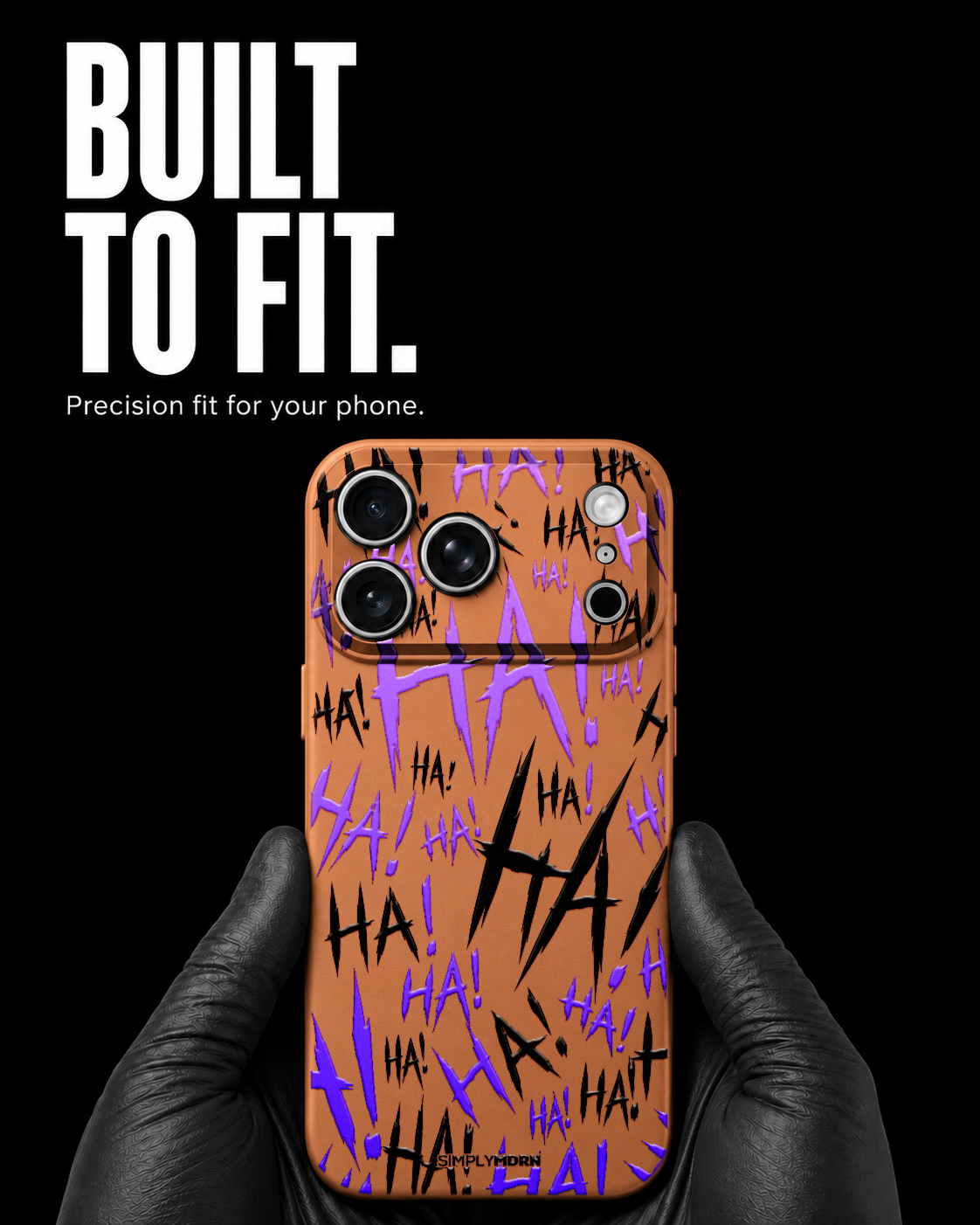 Jokester Murasaki: purple scattered HA brush lettering on the orange Slim case, view 6