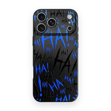 Jokester Azul: blue scattered HA brush lettering on the black Slim case, view 1