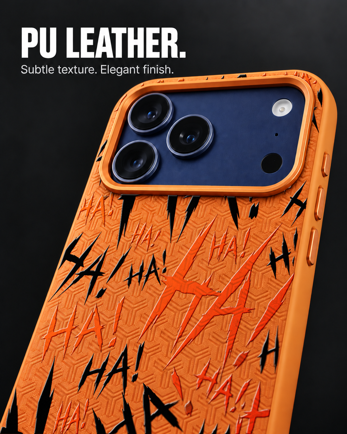 JOKESTER ARANCIO LeatherX case in Orange, representative iPhone Pro-style template, view 3