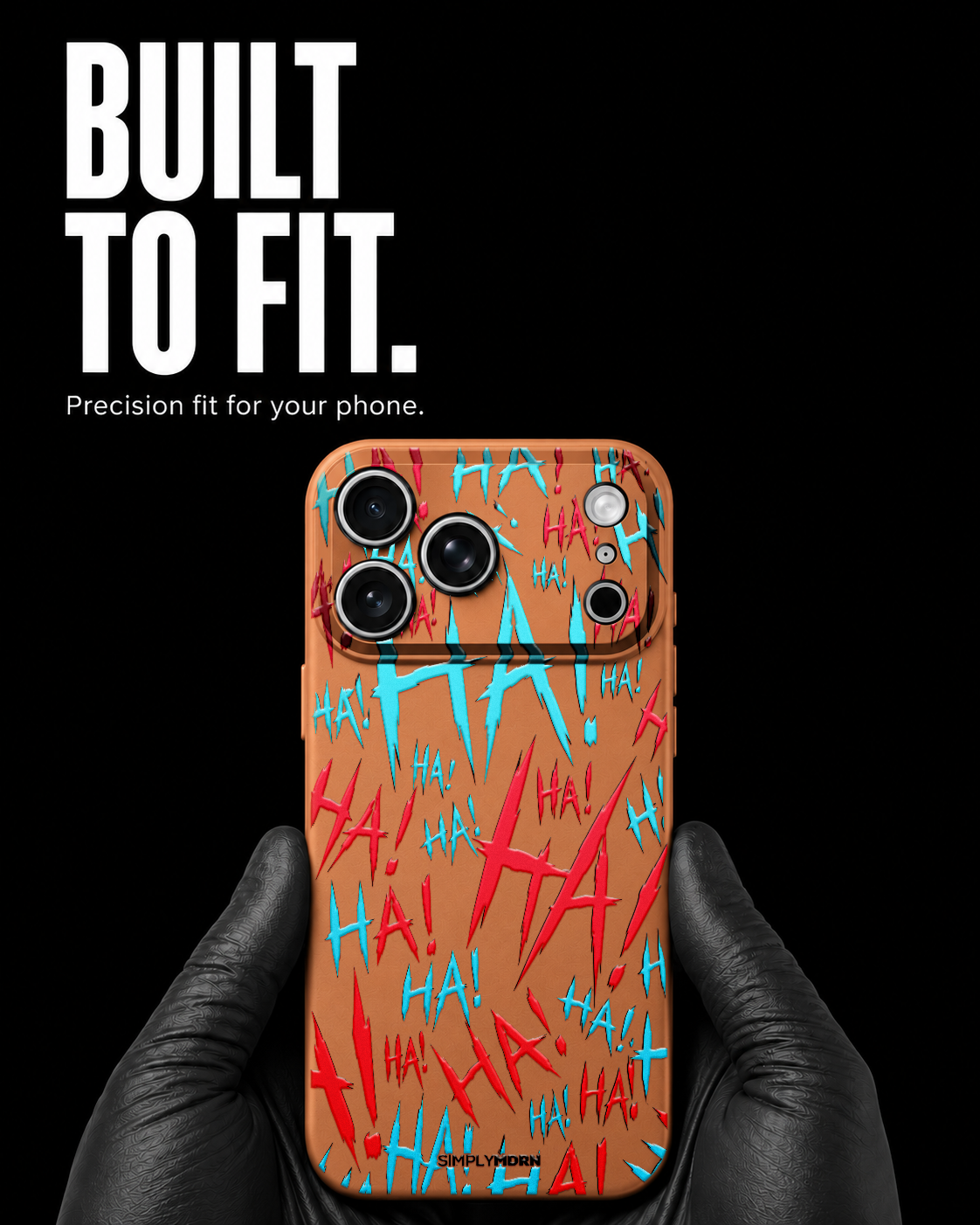 Jokester Cian: cyan scattered HA brush lettering on the orange Slim case, view 6
