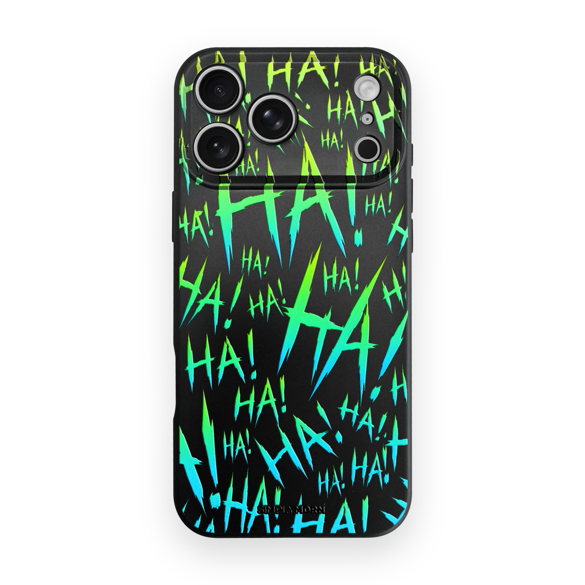 Jokester Aigue-Marine: aquamarine scattered HA brush lettering on the black Slim case, view 1