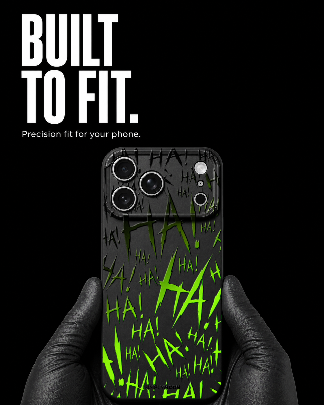 Jokester Kuro Midori: black and green scattered HA brush lettering on the black Slim case, view 6