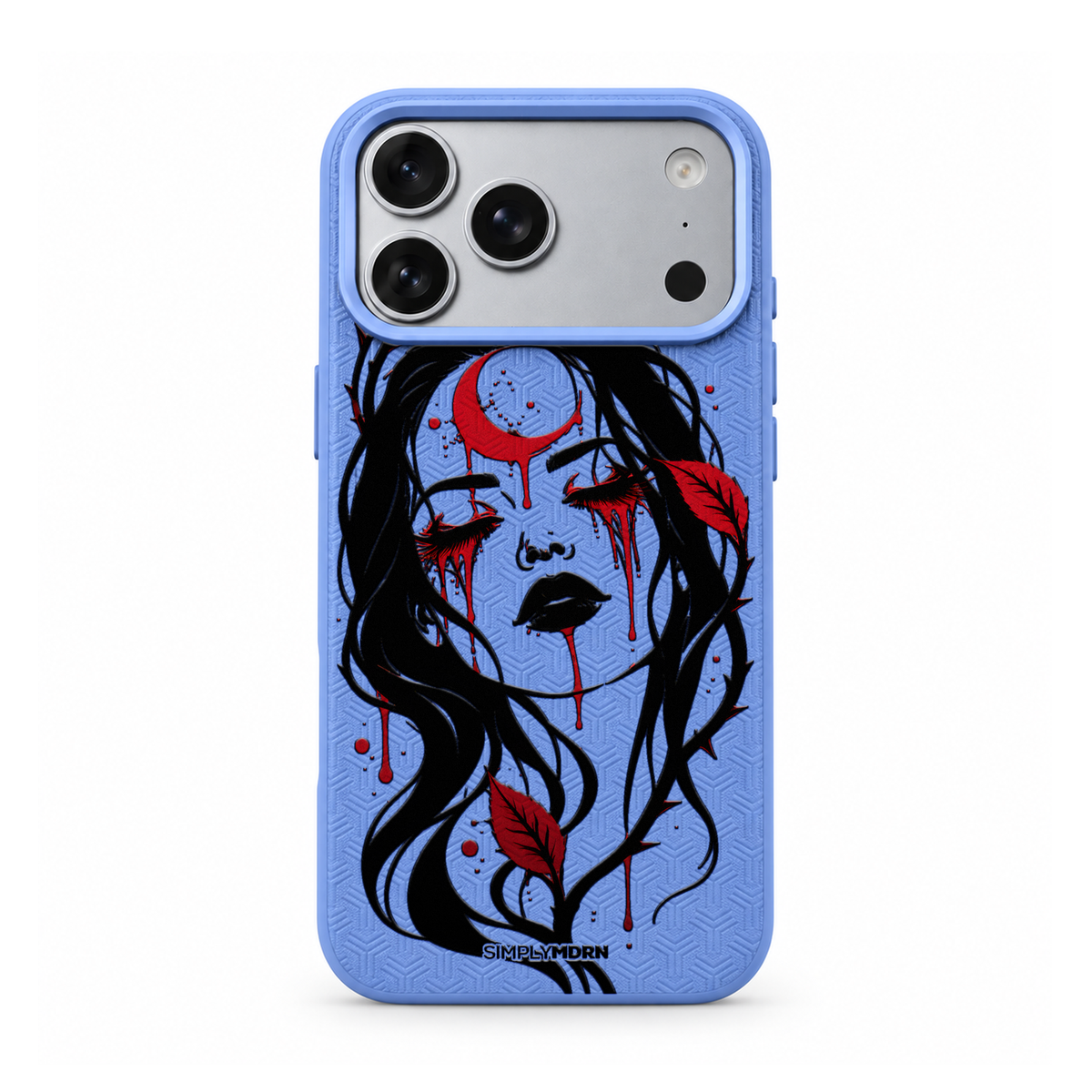 MOONMOURN LeatherX case in Periwinkle, representative iPhone Pro-style template, view 1