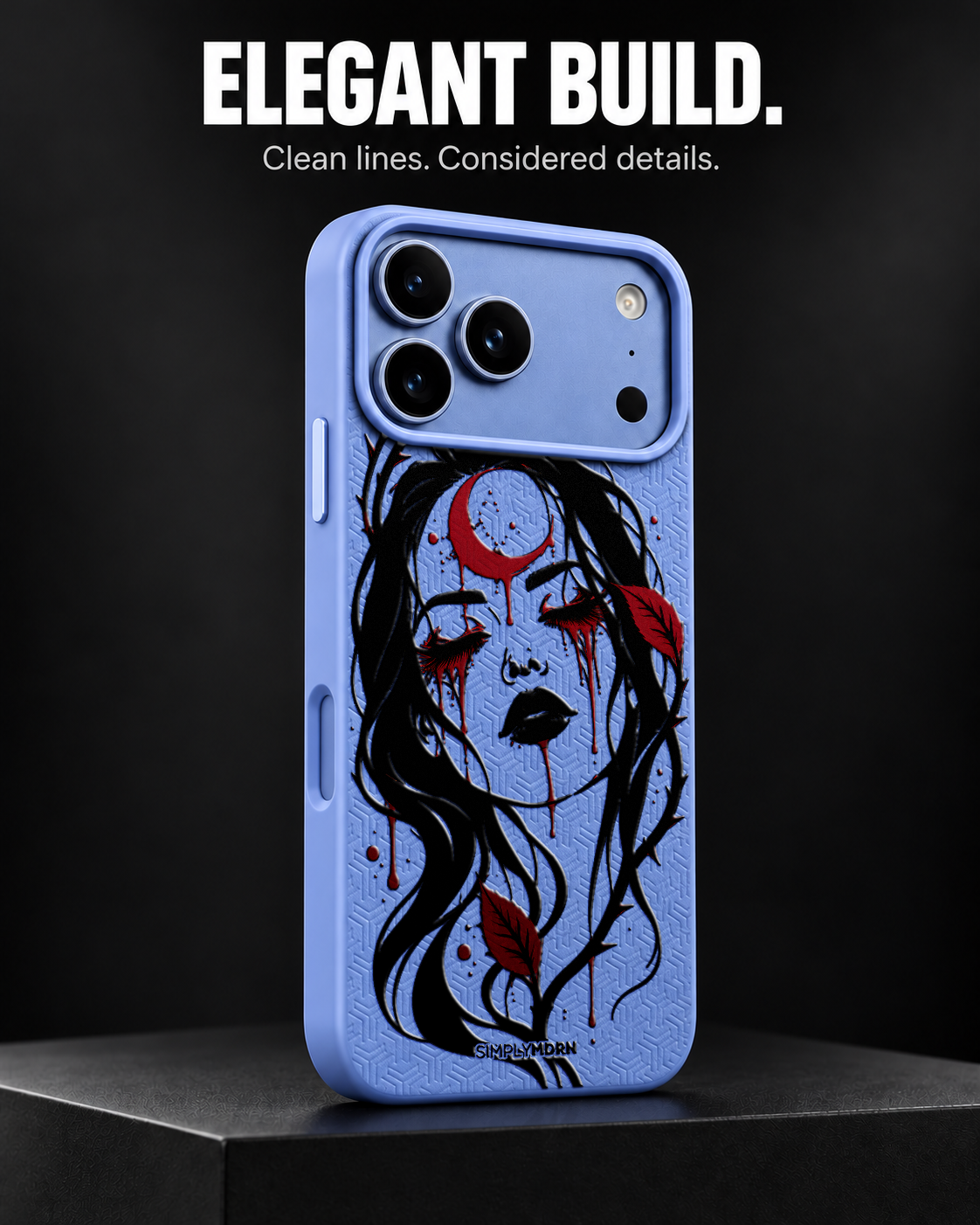 MOONMOURN LeatherX case in Periwinkle, representative iPhone Pro-style template, view 4