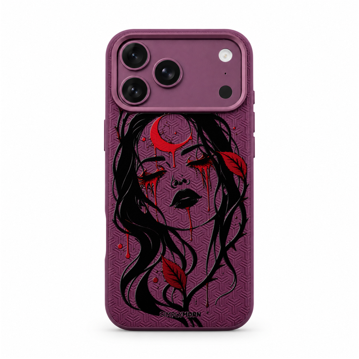 MOONMOURN LeatherX case in Plum, representative iPhone Pro-style template, view 1