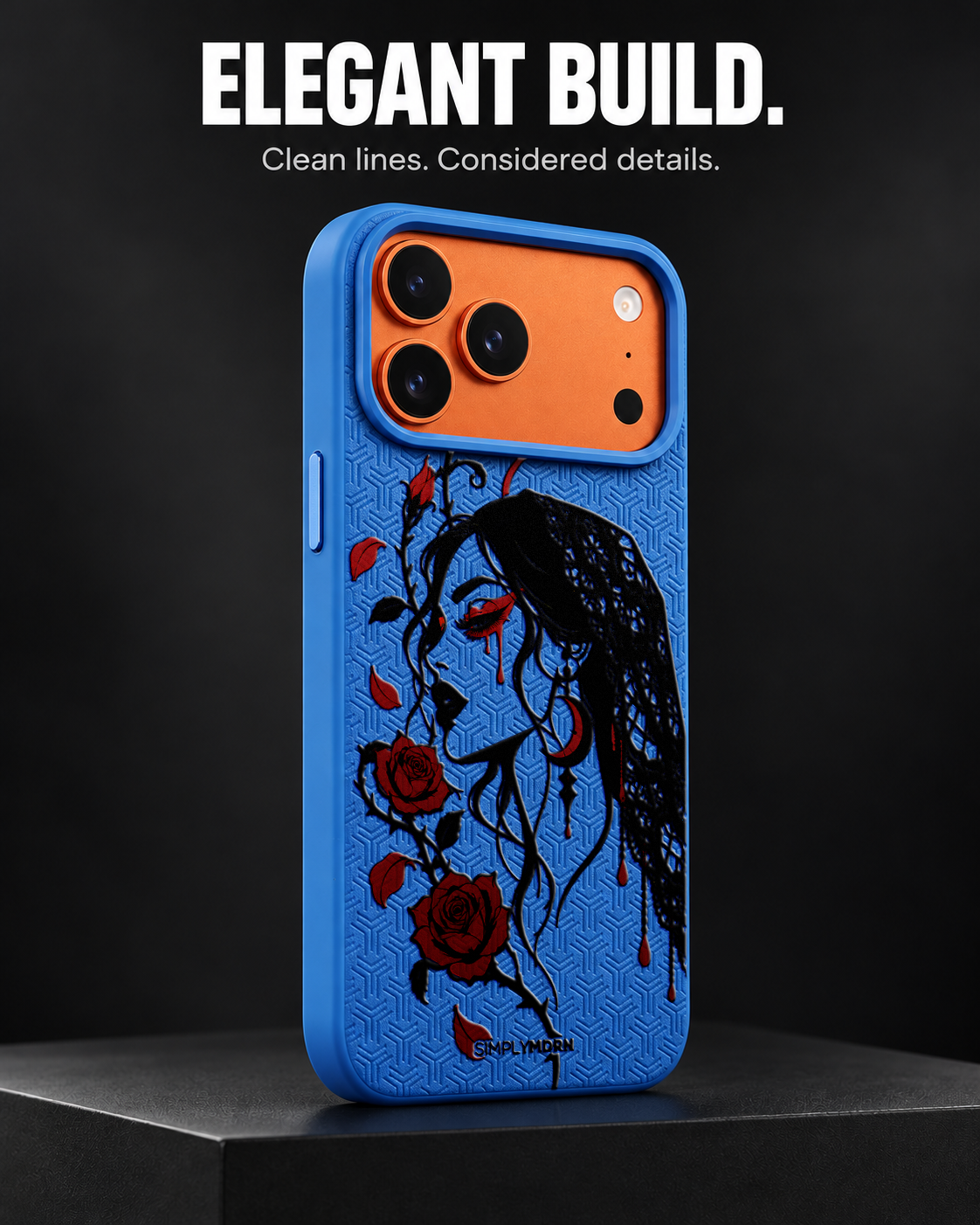 LACE WIDOW LeatherX case in Blue, representative iPhone Pro-style template, view 4