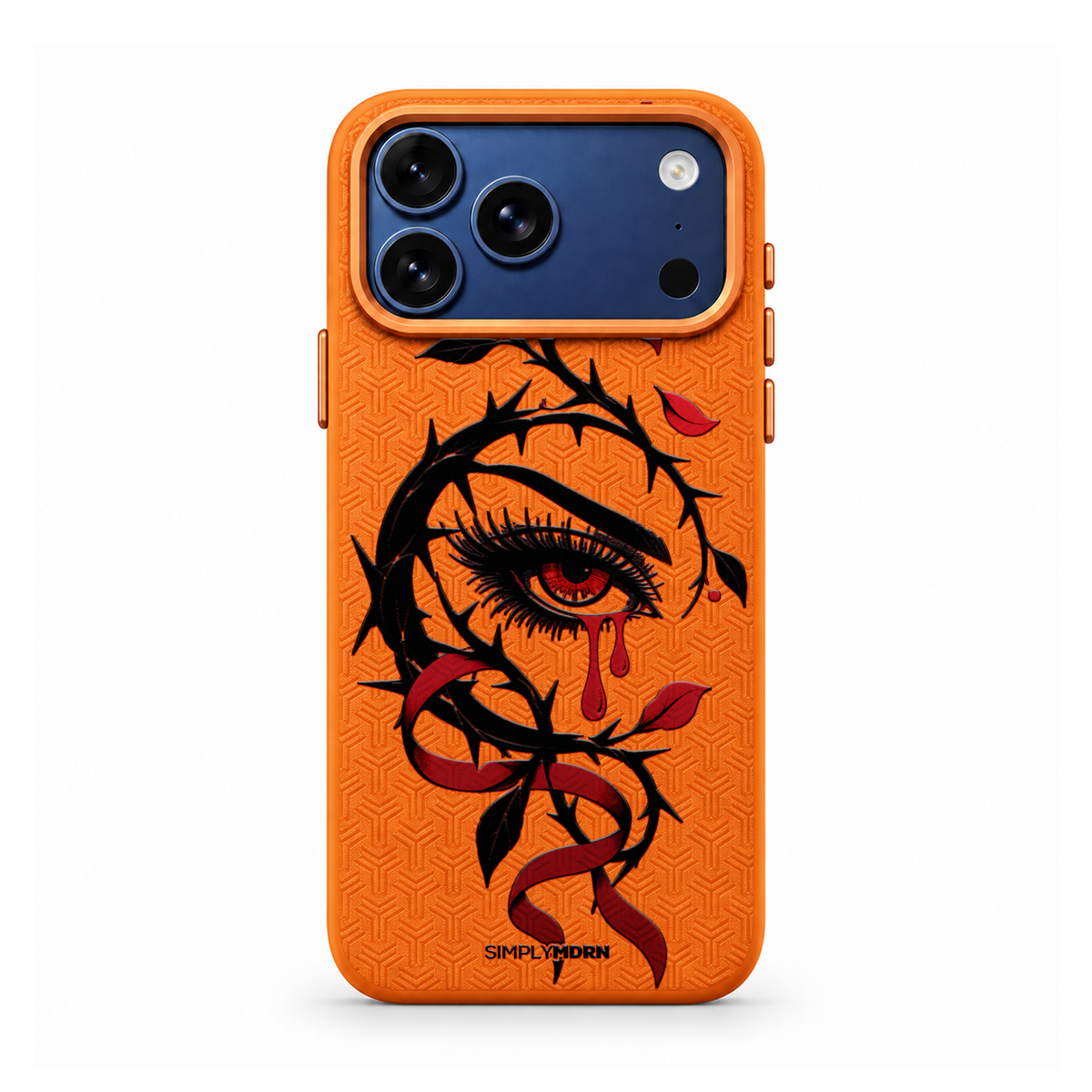 THORNWATCH LeatherX case in Orange, representative iPhone Pro-style template, view 1