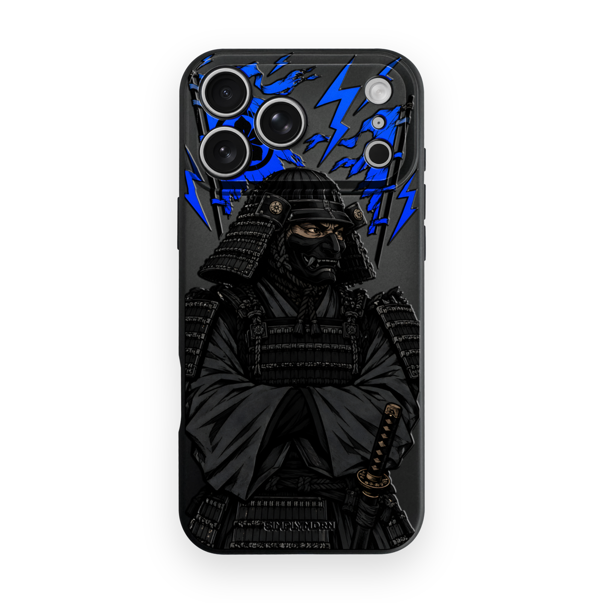 Thunder Crest samurai artwork on a Black Slim case for iPhone 17 Pro, view 1