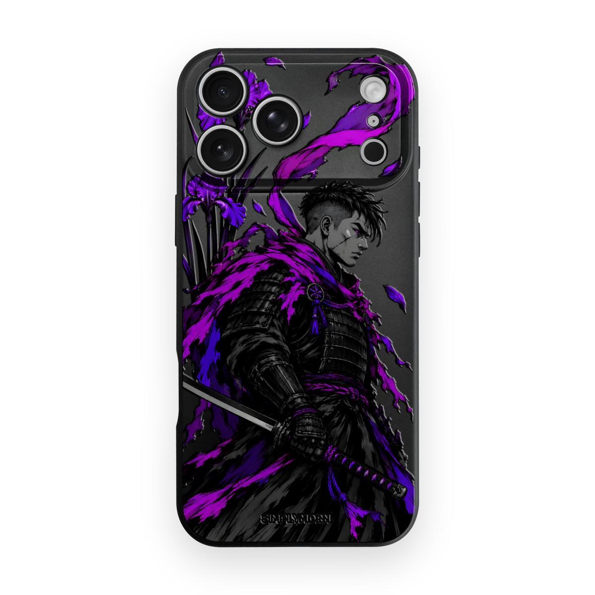 Violet Edge samurai artwork on a Black Slim case for iPhone 17 Pro, view 1