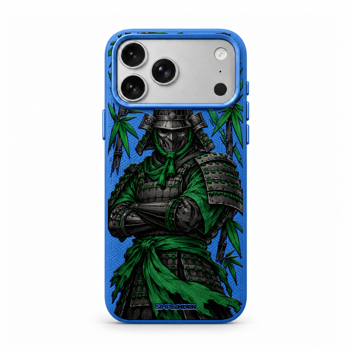 JADE GUARD LeatherX case in Blue, representative iPhone Pro-style template, view 1
