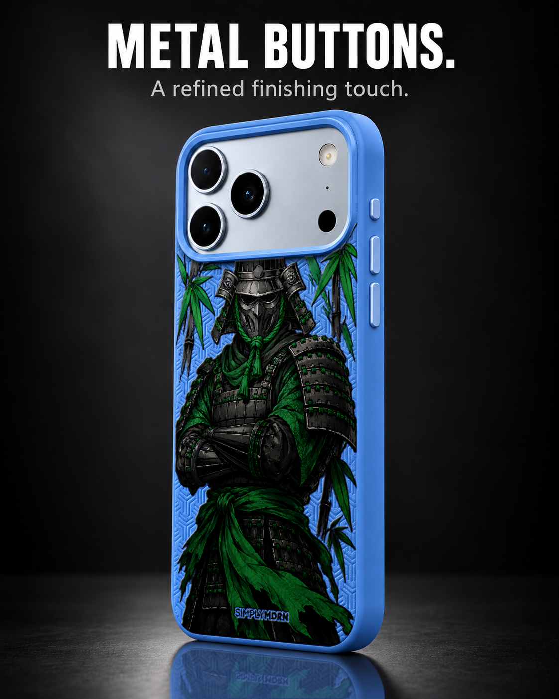 JADE GUARD LeatherX case in Blue, representative iPhone Pro-style template, view 2