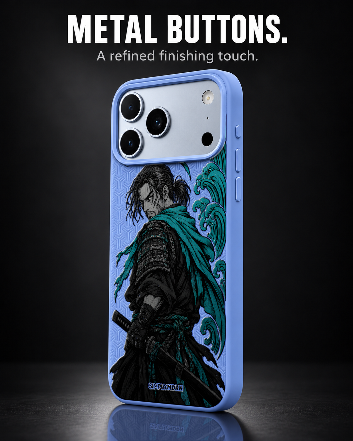 TIDEBLADE LeatherX case in Periwinkle, representative iPhone Pro-style template, view 2