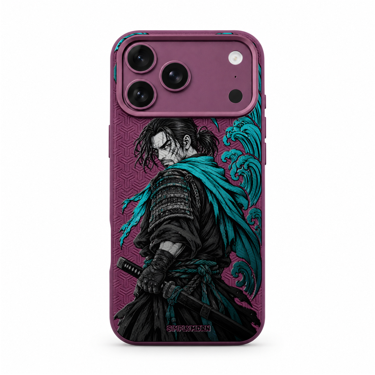 TIDEBLADE LeatherX case in Plum, representative iPhone Pro-style template, view 1