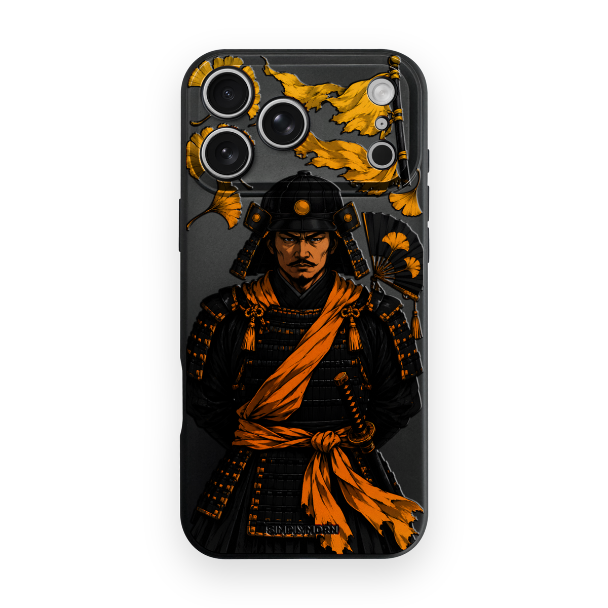 Golden Vow samurai artwork on a Black Slim case for iPhone 17 Pro, view 1