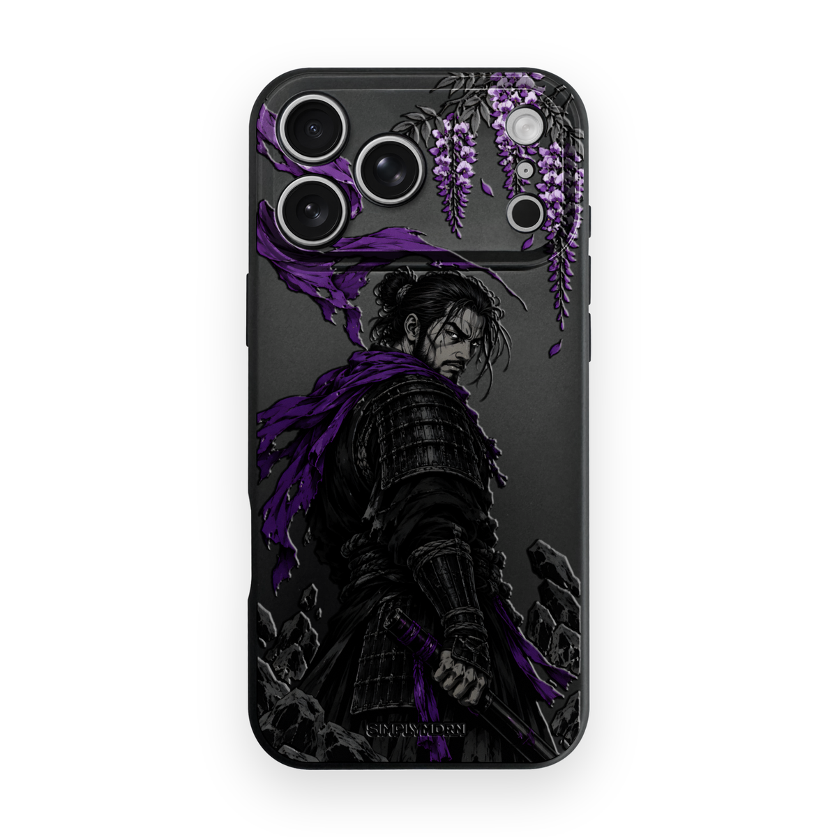 Wisteria Veil samurai artwork on a Black Slim case for iPhone 17 Pro, view 1
