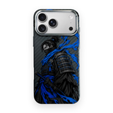 Azure Watch samurai artwork on a Black Carbon case for iPhone 17 Pro, view 1