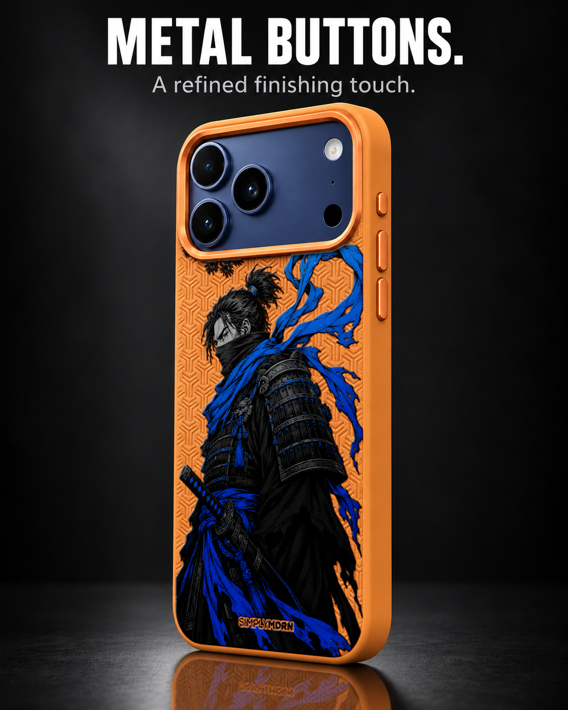 AZURE WATCH LeatherX case in Orange, representative iPhone Pro-style template, view 2