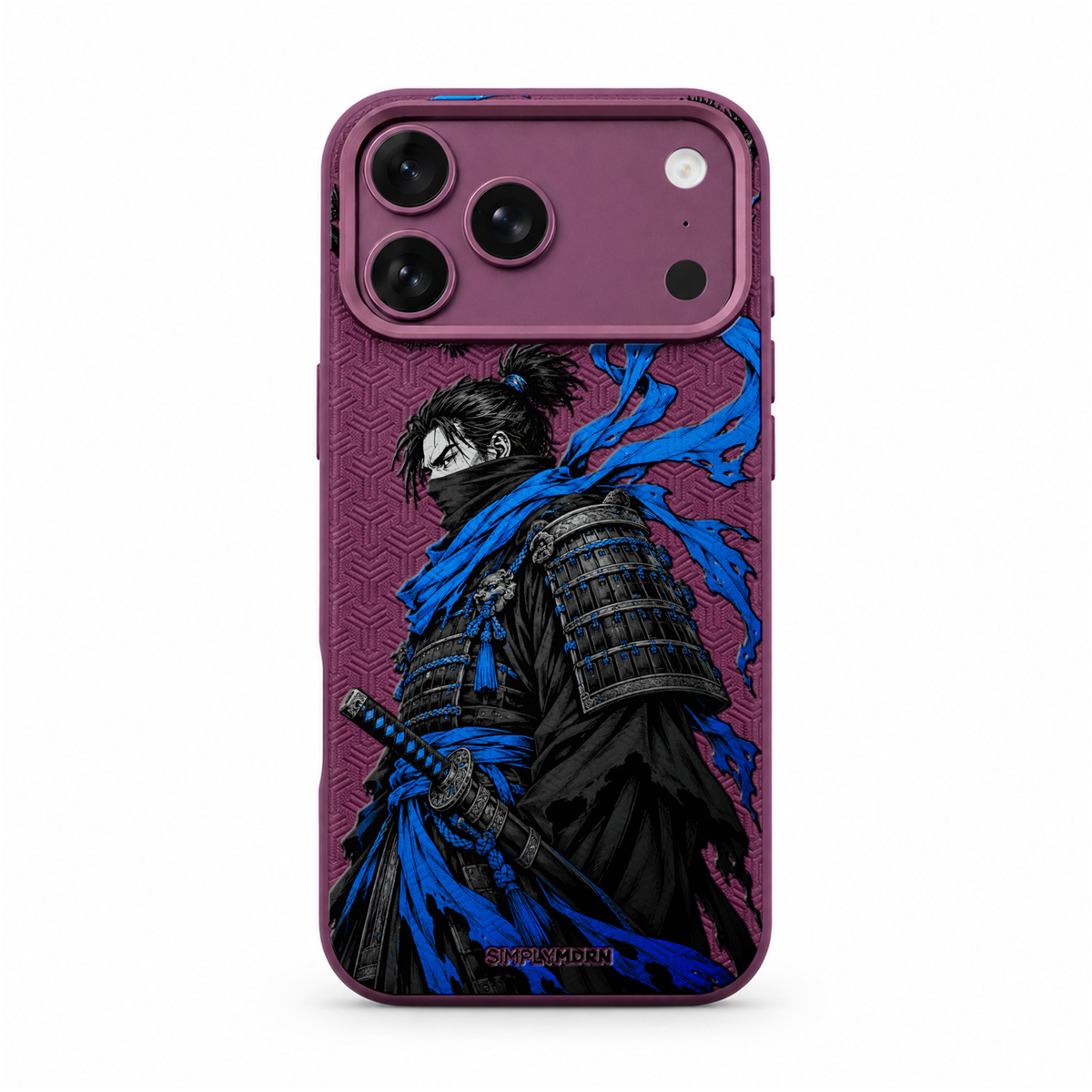 AZURE WATCH LeatherX case in Plum, representative iPhone Pro-style template, view 1
