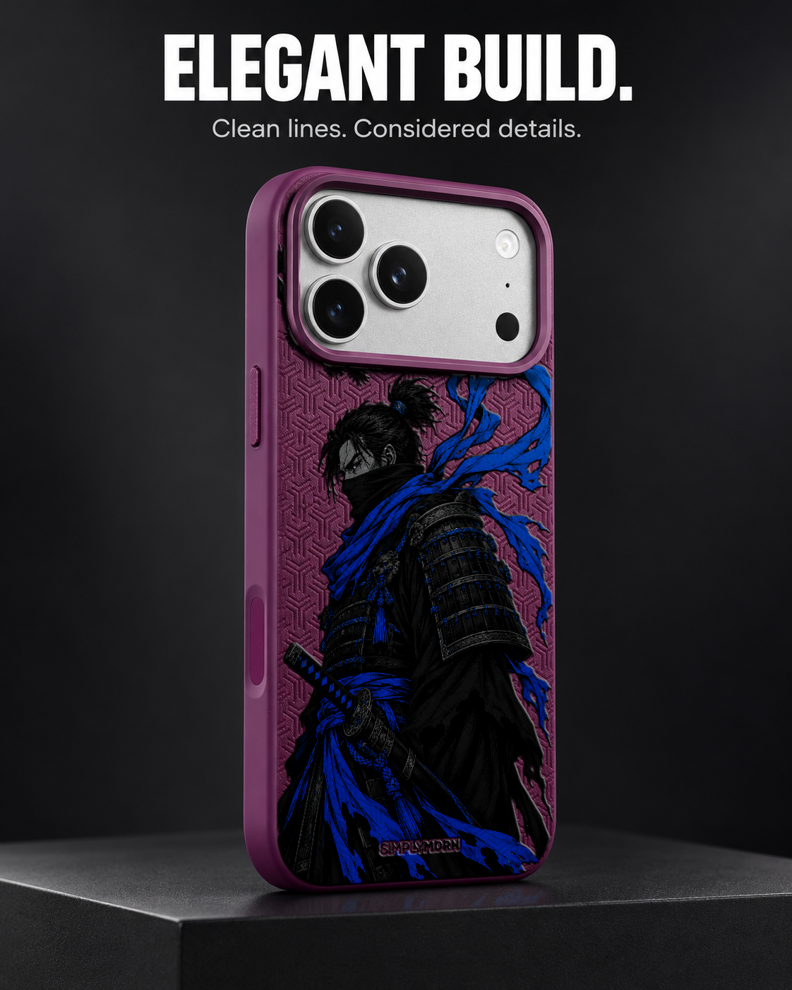 AZURE WATCH LeatherX case in Plum, representative iPhone Pro-style template, view 4