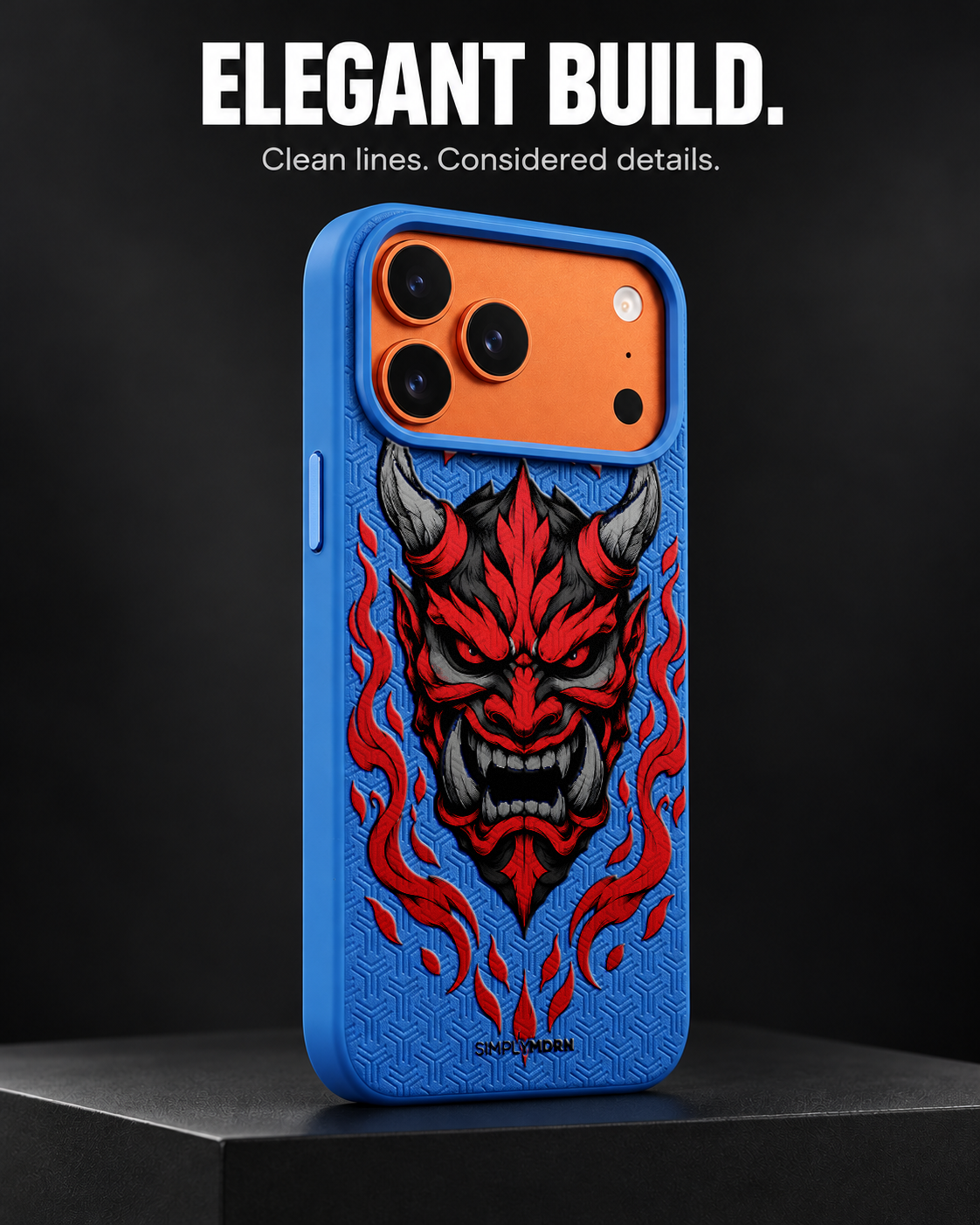 CINDER MAW LeatherX case in Blue, representative iPhone Pro-style template, view 4