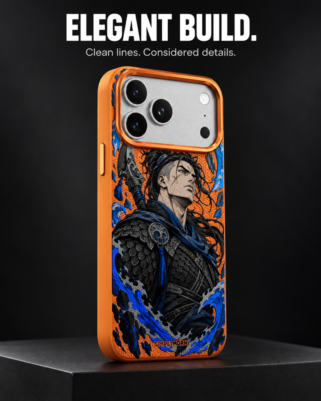 TIDAL RONIN LeatherX case in Orange, representative iPhone Pro-style template, view 4