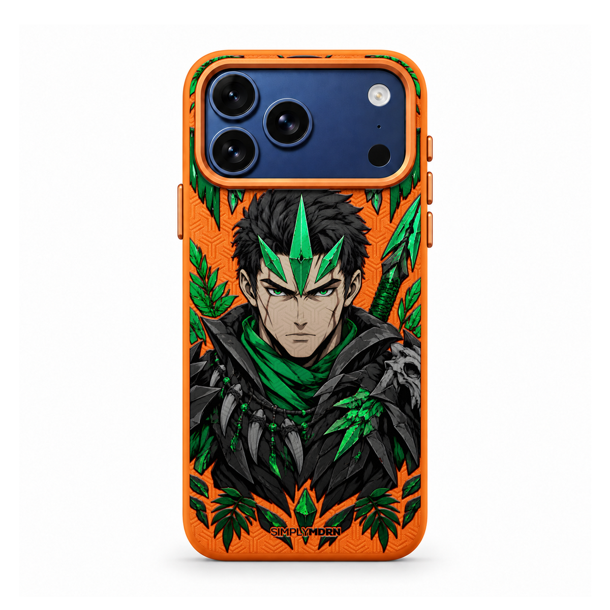 JADE PREDATOR LeatherX case in Orange, representative iPhone Pro-style template, view 1