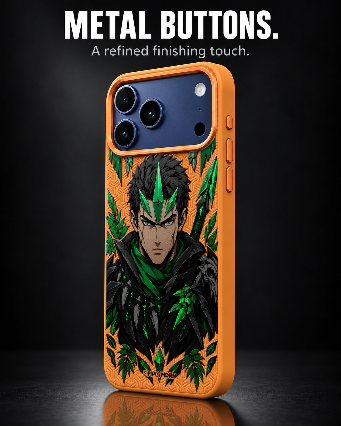 JADE PREDATOR LeatherX case in Orange, representative iPhone Pro-style template, view 2