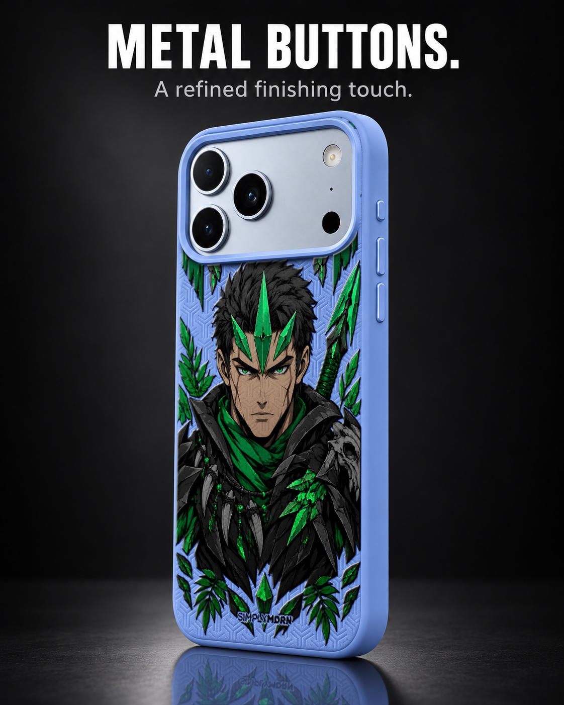 JADE PREDATOR LeatherX case in Periwinkle, representative iPhone Pro-style template, view 2