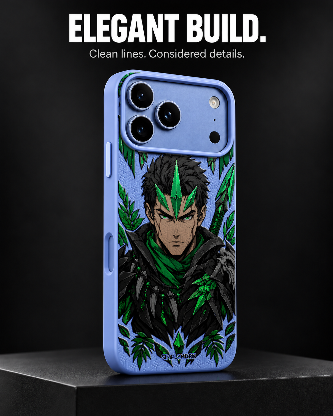 JADE PREDATOR LeatherX case in Periwinkle, representative iPhone Pro-style template, view 4