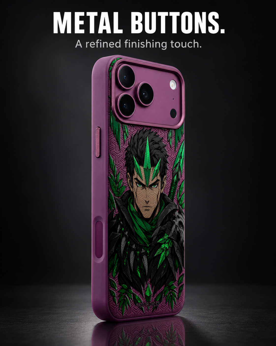JADE PREDATOR LeatherX case in Plum, representative iPhone Pro-style template, view 2