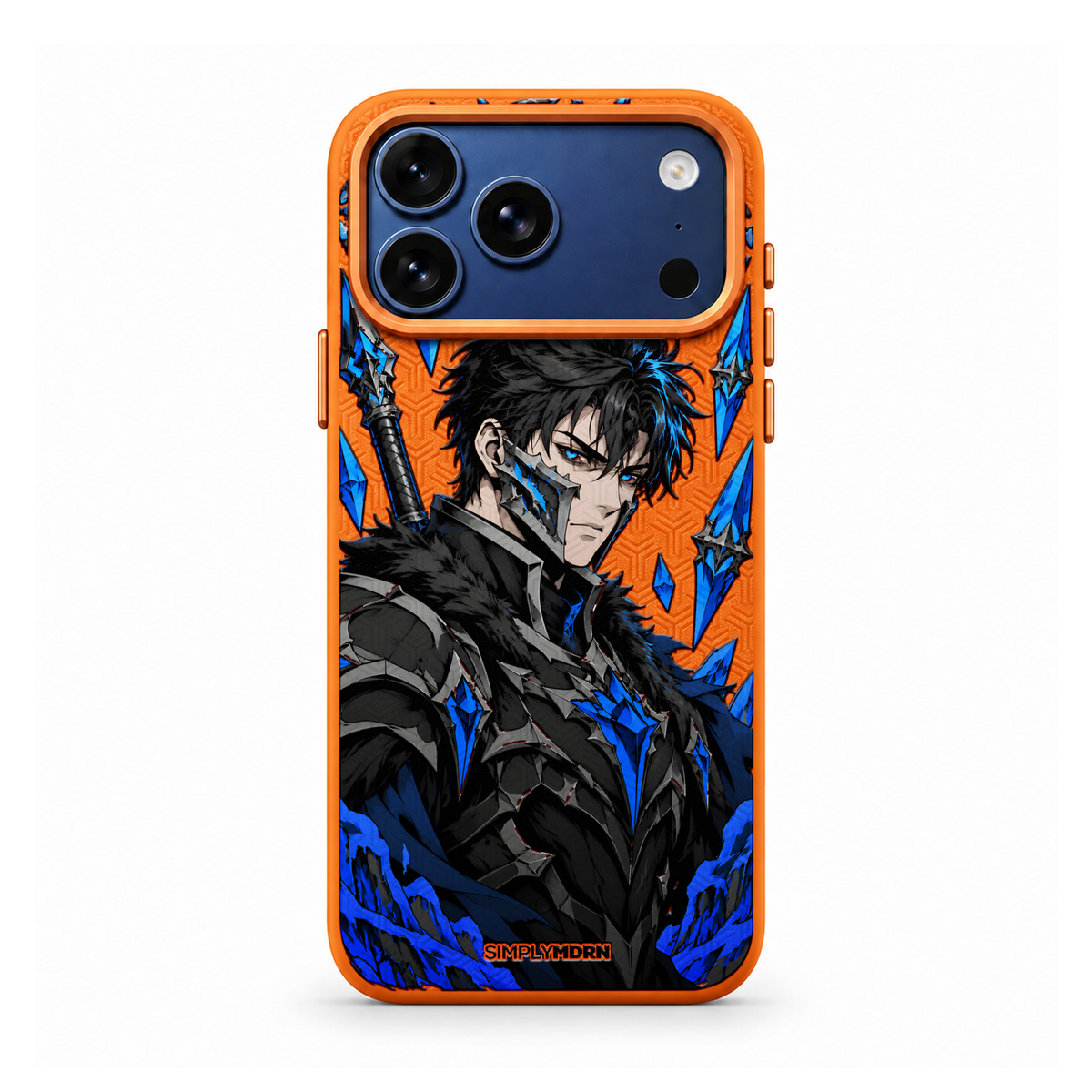 FROST RIFT LeatherX case in Orange, representative iPhone Pro-style template, view 1