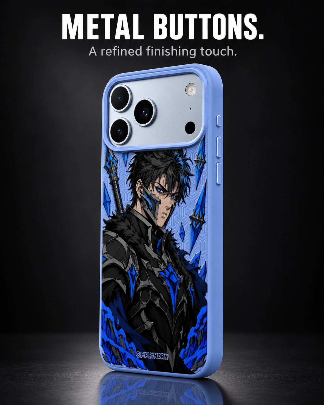 FROST RIFT LeatherX case in Periwinkle, representative iPhone Pro-style template, view 2