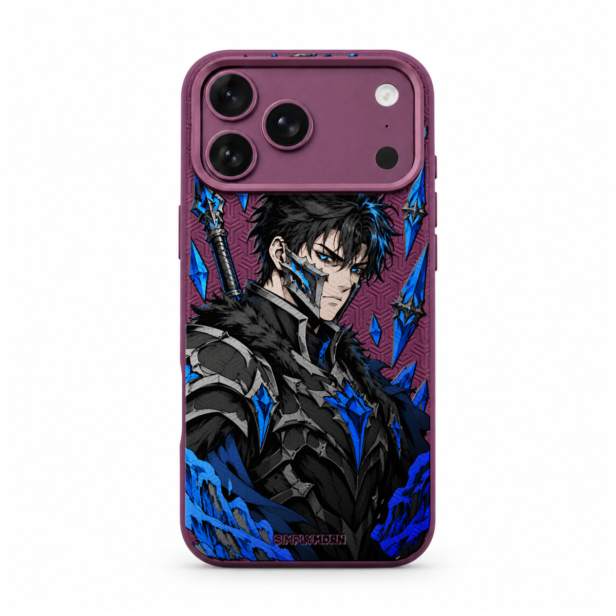 FROST RIFT LeatherX case in Plum, representative iPhone Pro-style template, view 1