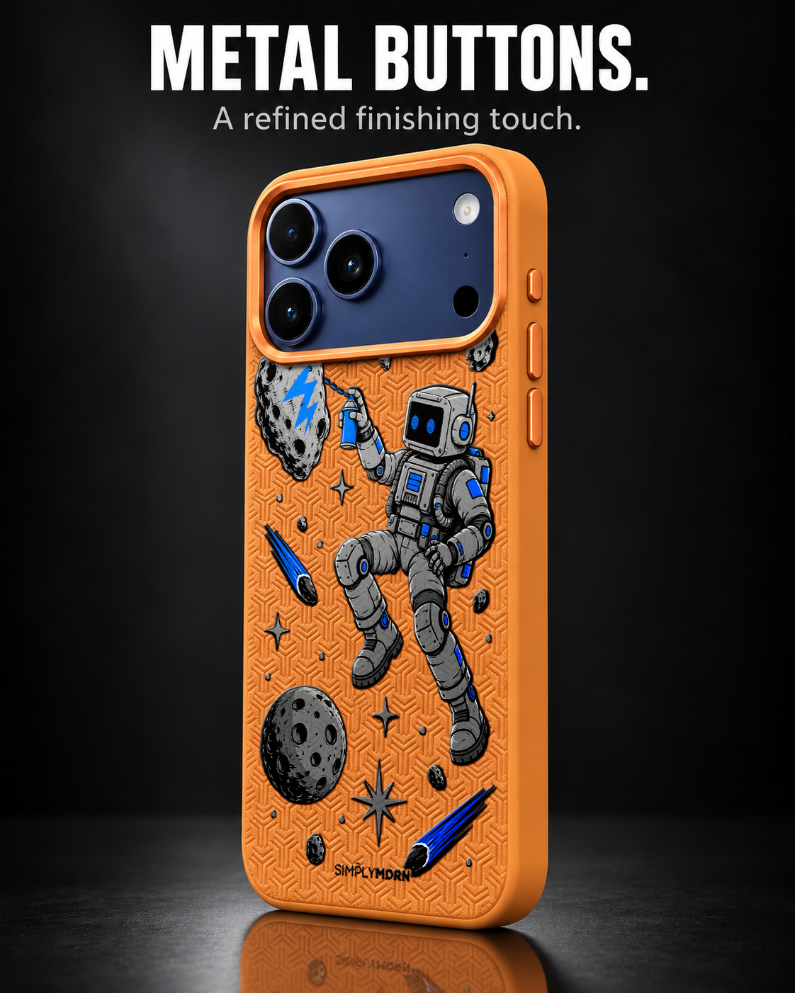 COSMIC TAG LeatherX case in Orange, representative iPhone Pro-style template, view 2