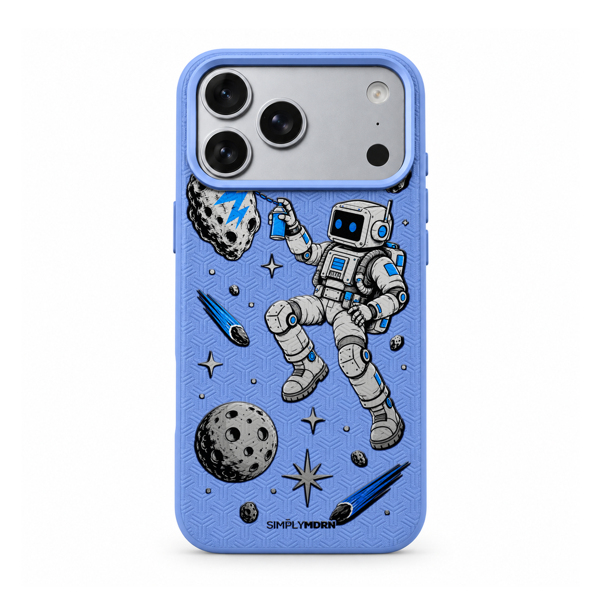 COSMIC TAG LeatherX case in Periwinkle, representative iPhone Pro-style template, view 1