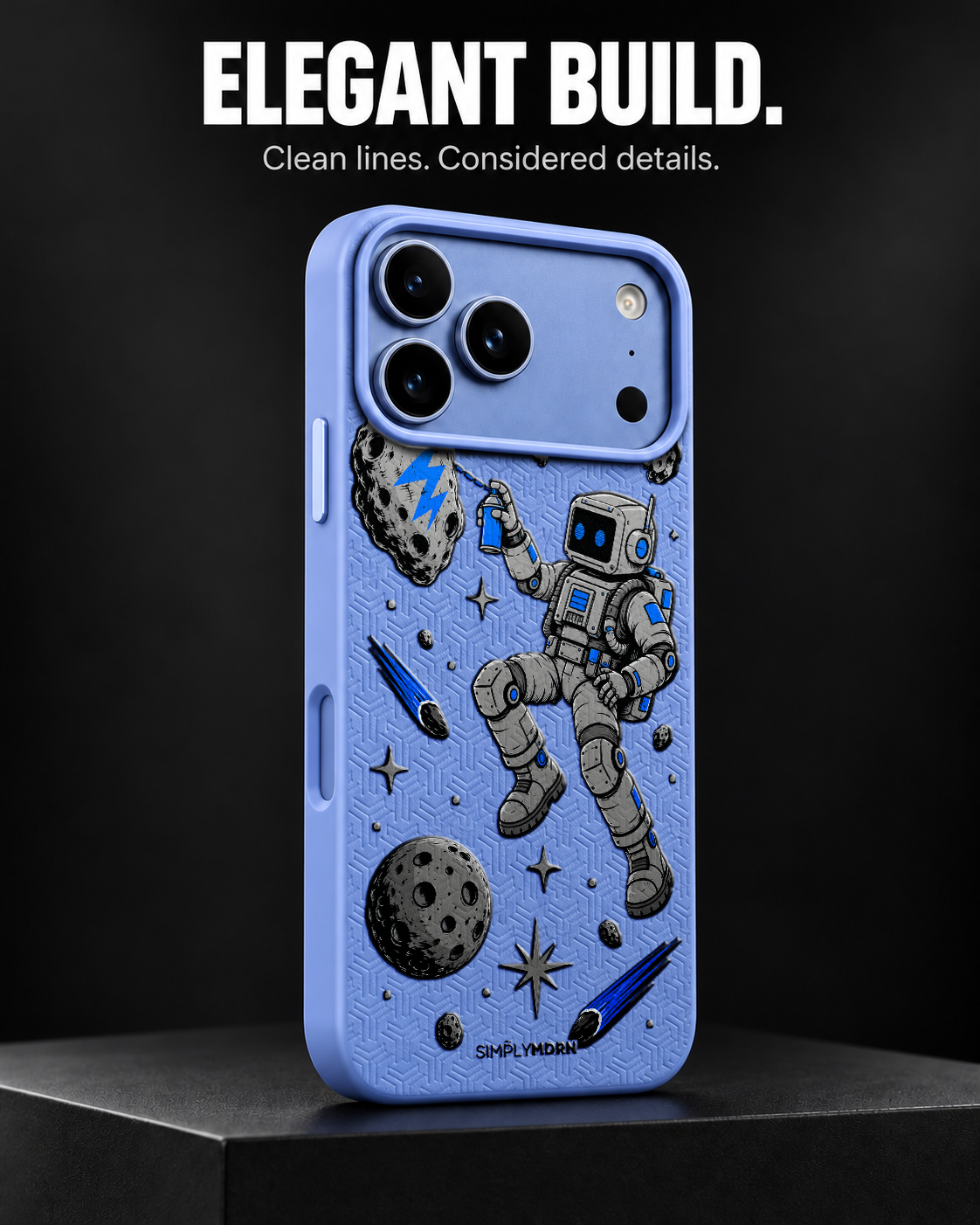 COSMIC TAG LeatherX case in Periwinkle, representative iPhone Pro-style template, view 4