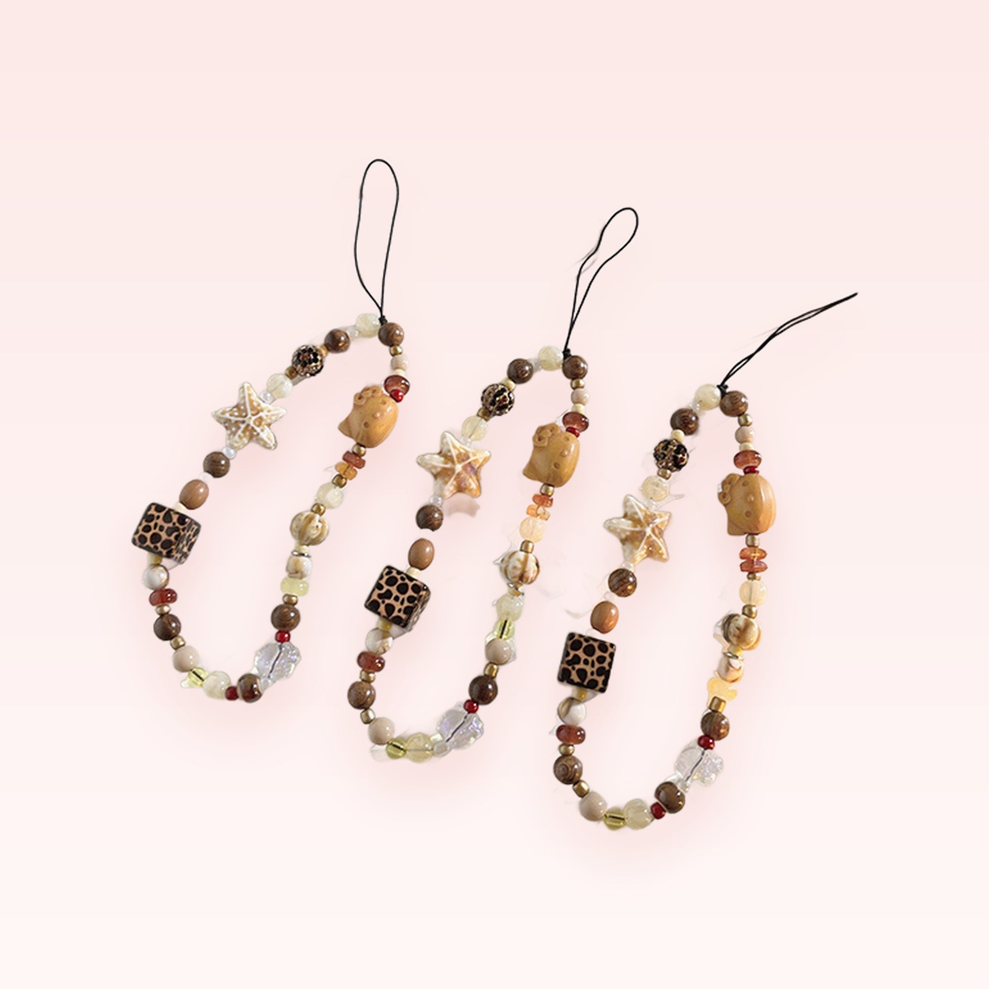 Aesthetic Brown Leopard Star Phone Charm | Beaded Wrist Strap Lanyard