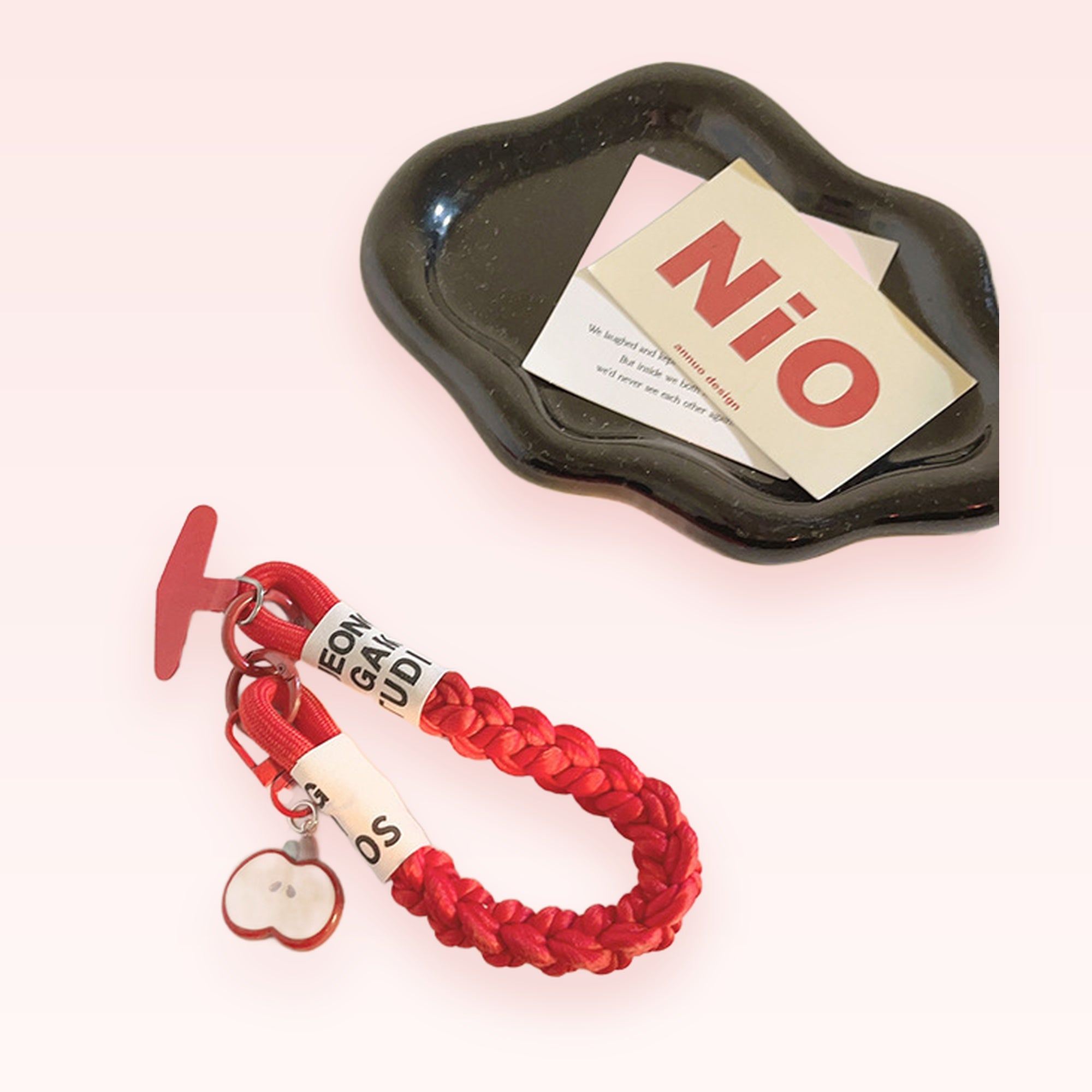 Red Braided Rope Phone Charm | Cute Apple Pendant Wrist Lanyard