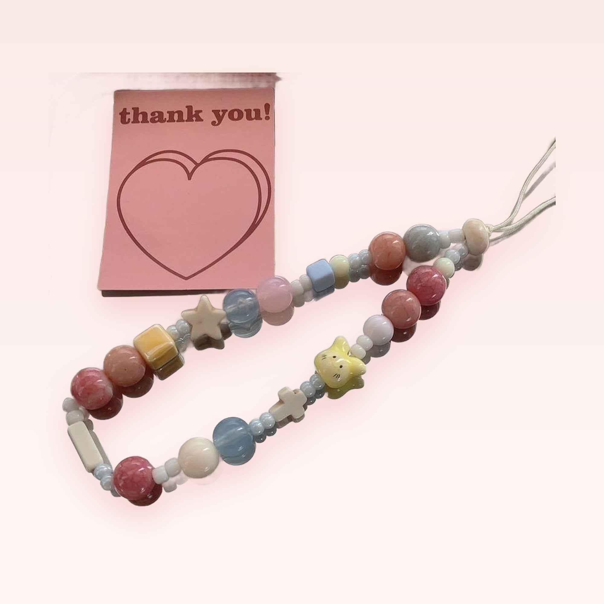 Pastel Beaded Phone Charm Strap | Kawaii Heart & Star Wrist Lanyard