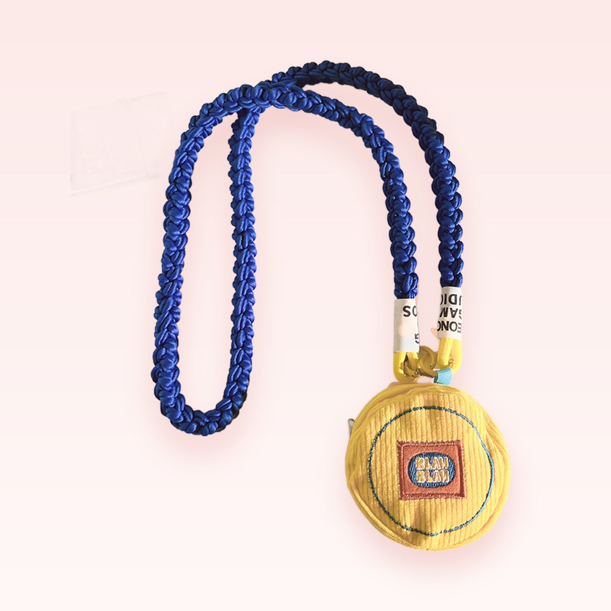 Kawaii Blue Braided Lanyard Phone Charm | Yellow Corduroy Coin Pouch Strap