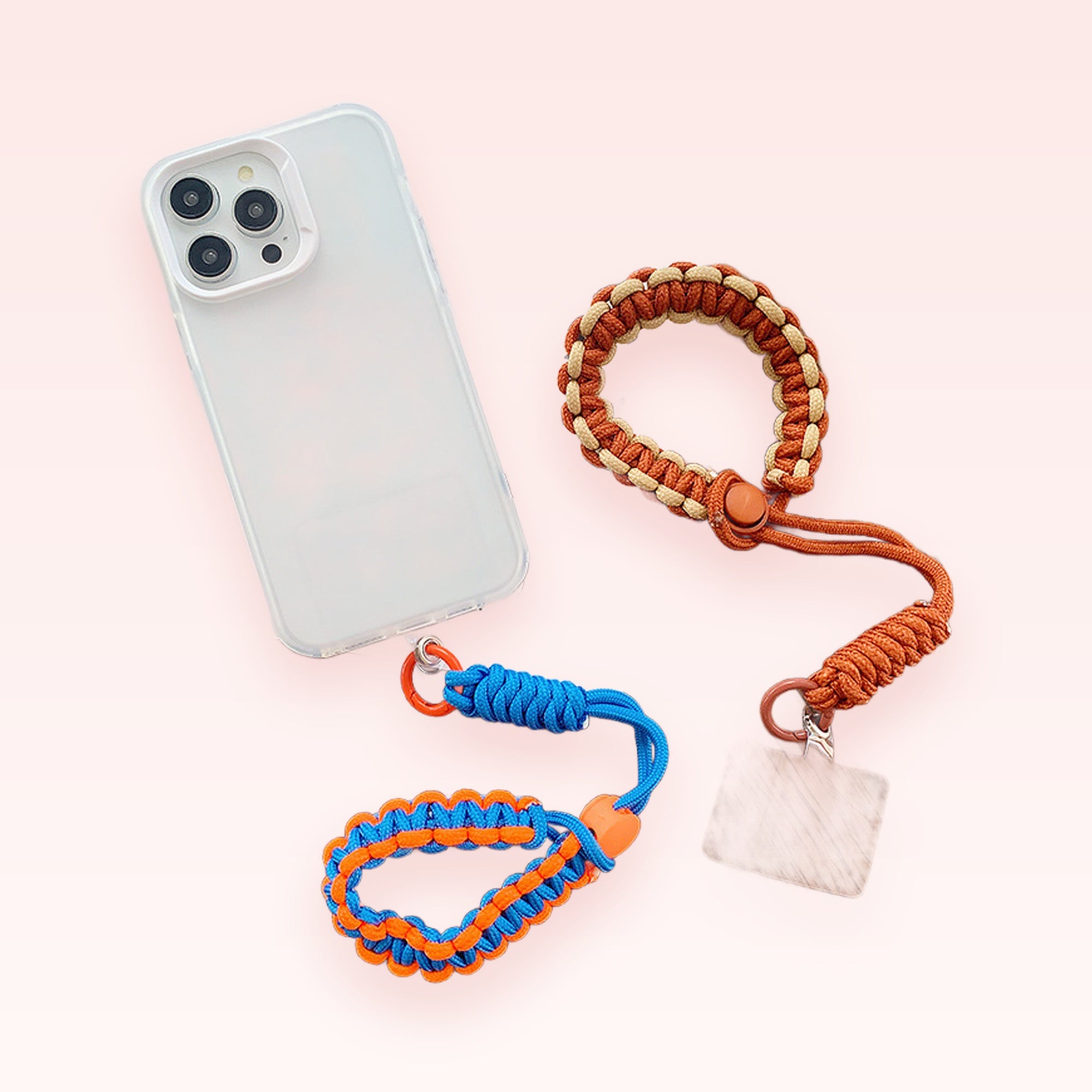 Braided Paracord Phone Charm Wristlet | Aesthetic Orange & Blue Phone Lanyard