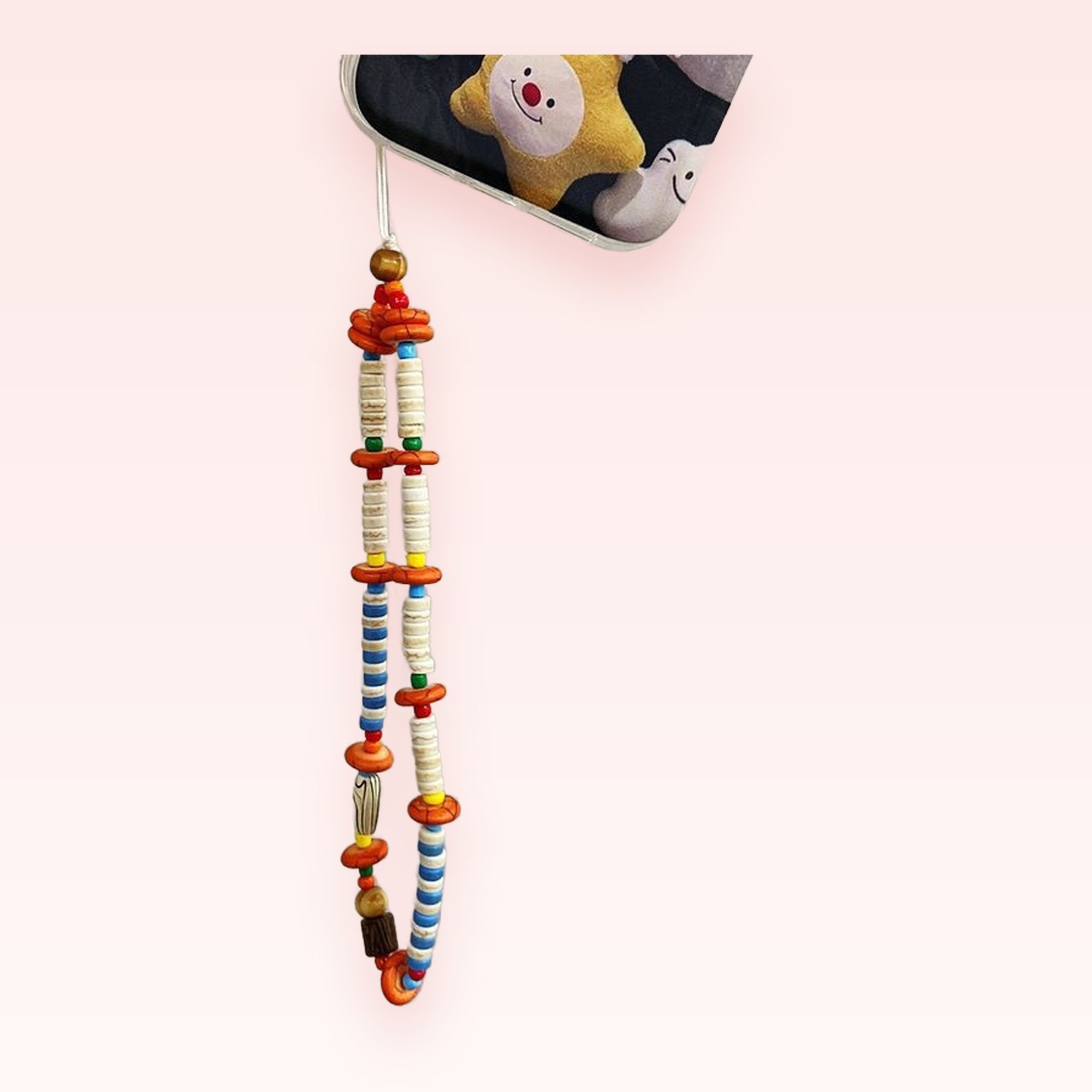 Boho Beaded Phone Charm Strap | Colorful Clay & Wood Bead Wrist Lanyard