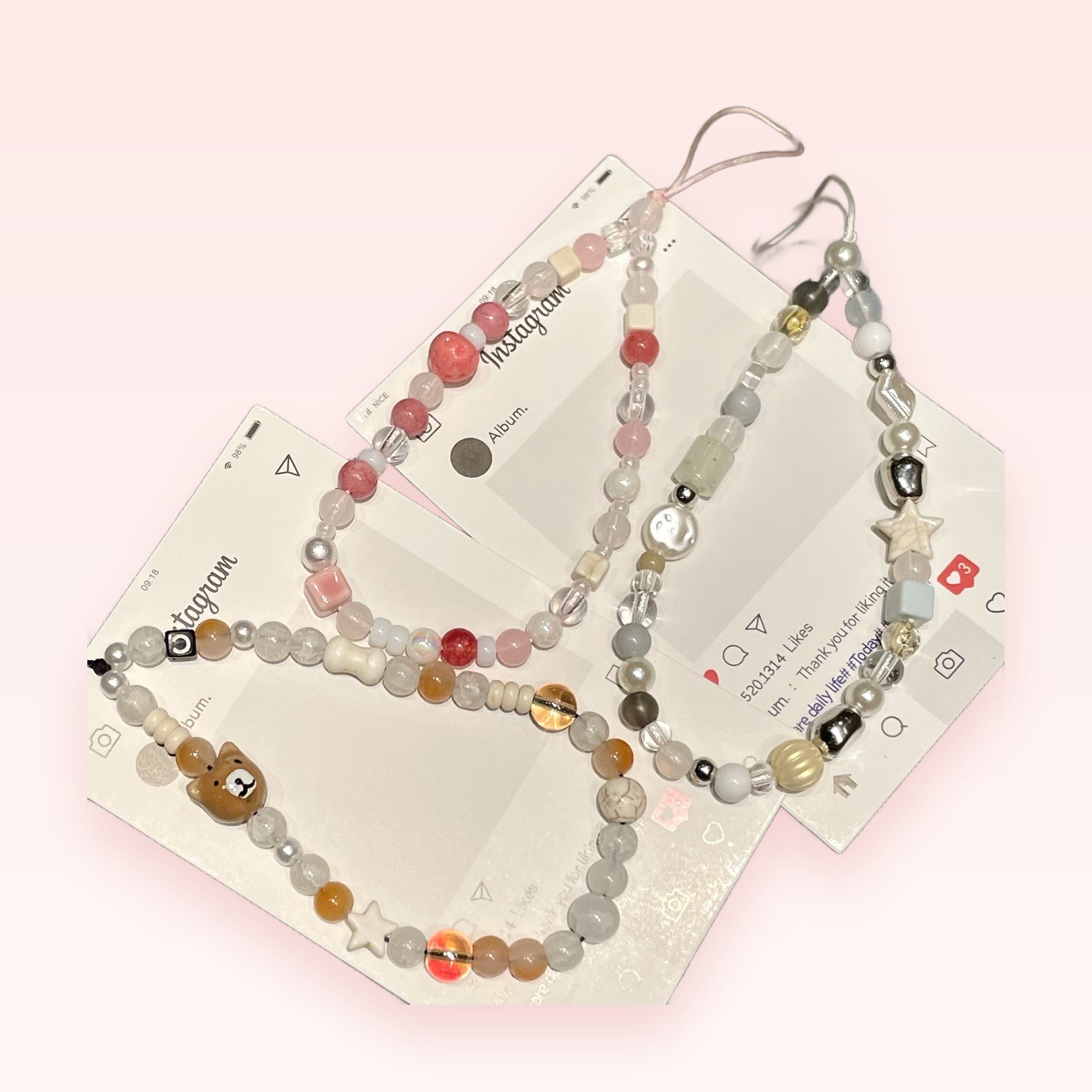 Kawaii Pastel Beaded Phone Charm Strap | Aesthetic Pearl & Gemstone Wrist Lanyard