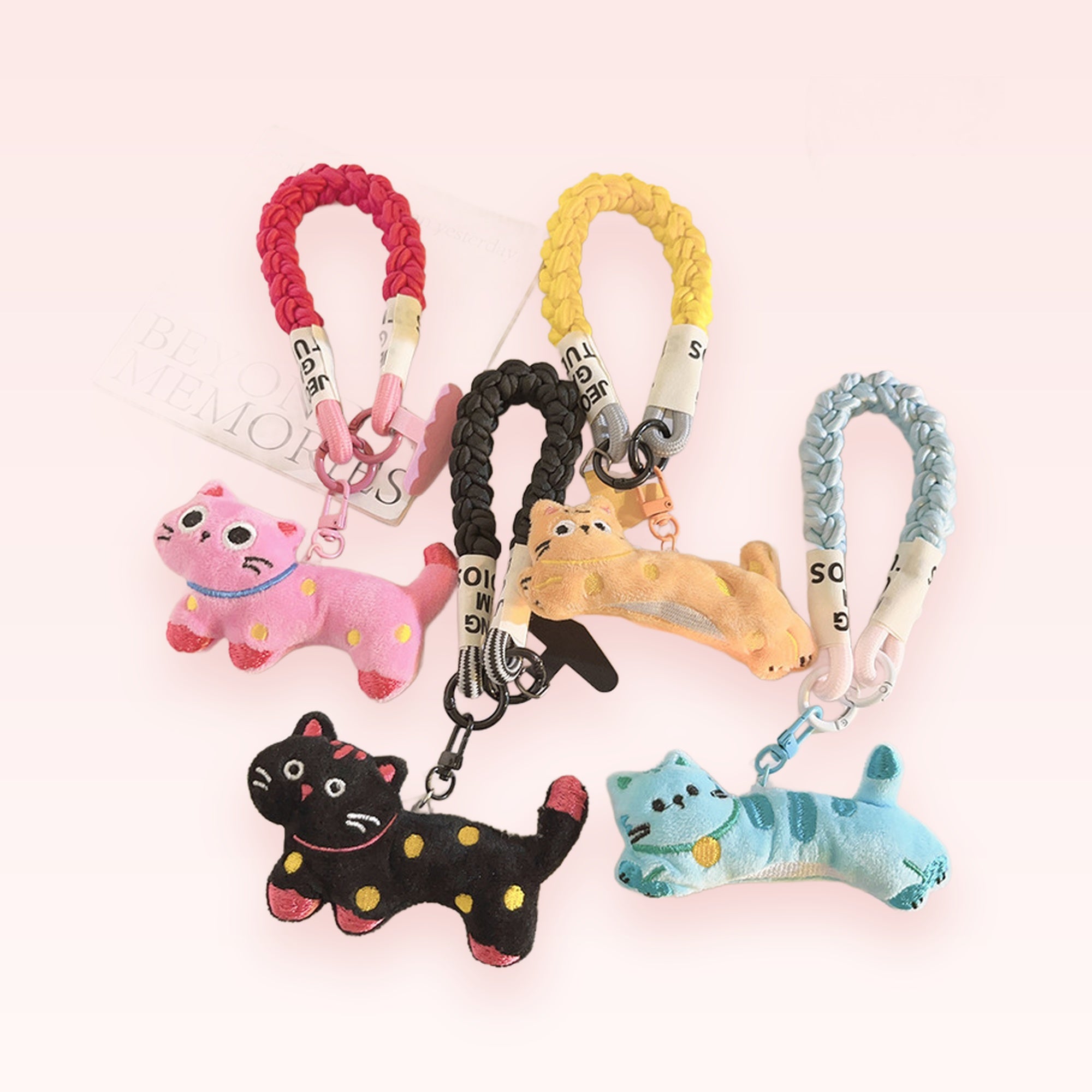 Cute Braided Strap Cat Phone Charm | Kawaii Plush Kitten Wrist Lanyard